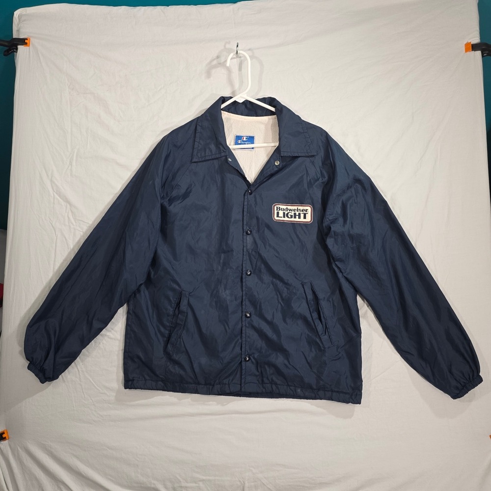 Champion Budweiser Light Coaches Jacket Large Navy Blue Nylon Vintage 80s USA
